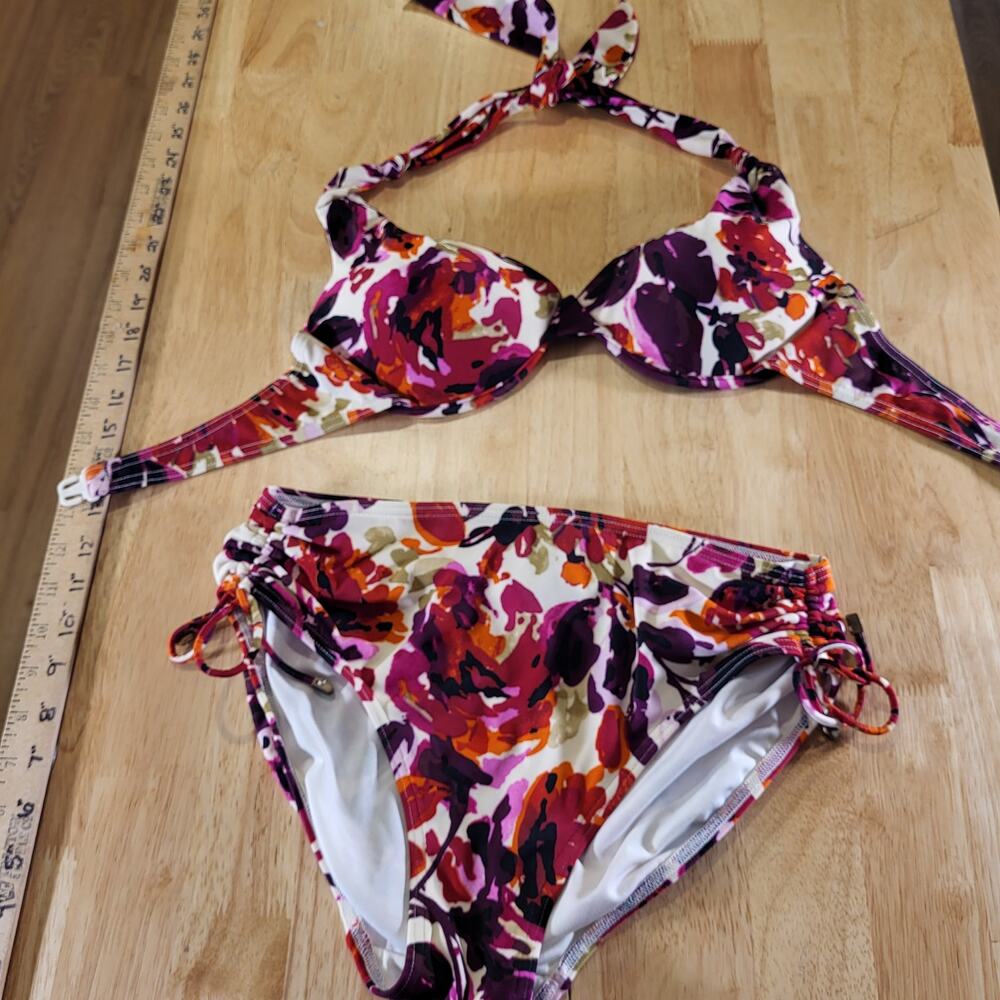 Be Creative Two Piece Halter Bikini Floral Abstract Padded Large